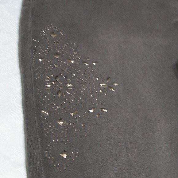 Diane Gilman Women's Dark Grey Jeans Size 12P with silver stud embellished - Picture 3 of 12